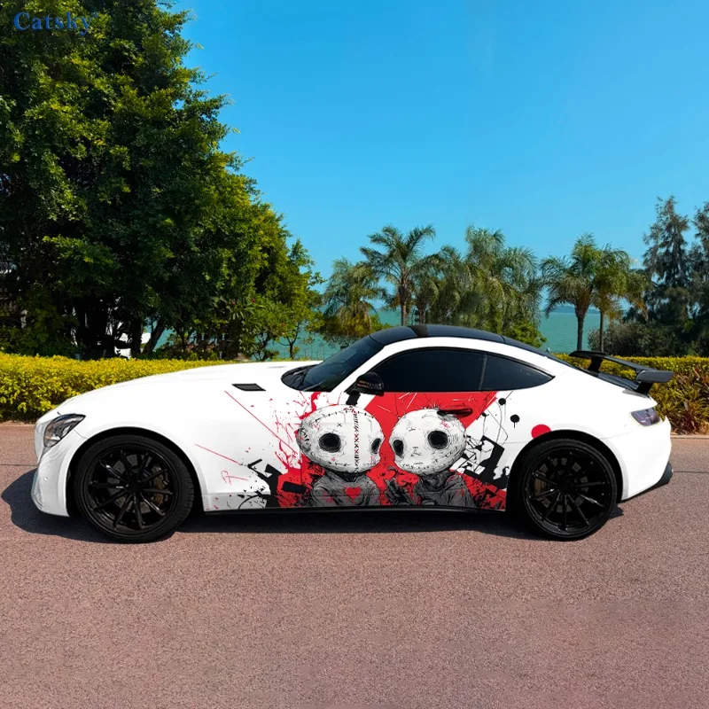 Cartoon Skull Patch Doll Car Vinyl Wraps Decal Self-adhesive PVC Sticker Suitable for Trucks SUV Decor Auto Accessories Gift