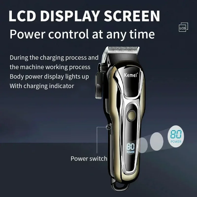 Kemei PG1990A Professional Men's Cordless Hair Clipper Rechargeable Trimmer with Limit Combs Hair Cutting Machine for Styling