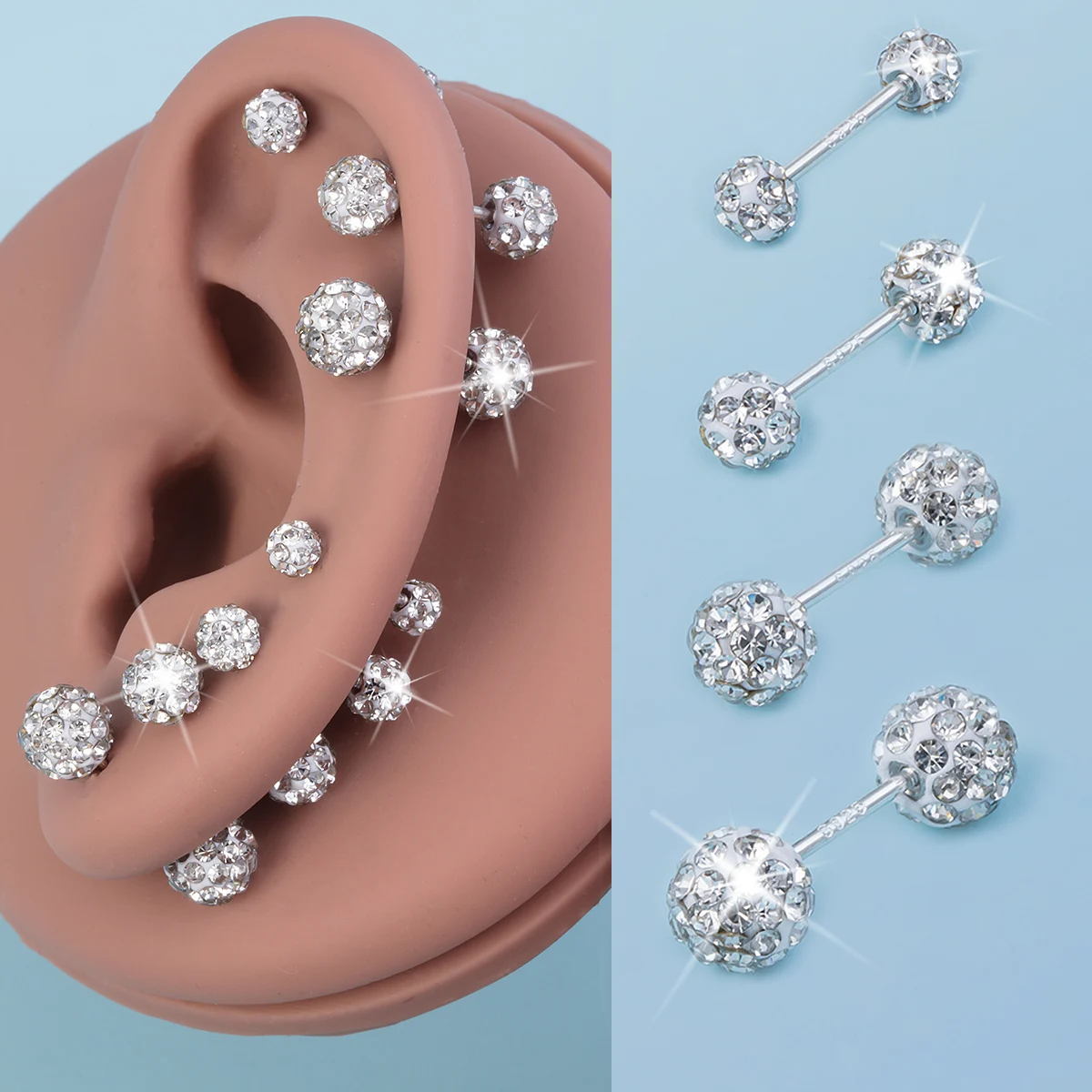 2 szt. Rhinestone Ball sztanga Piercing chrząstka ucha Helix pręt ze stali nierdzewnej Stud Tragus chrząstka kolczyki śruby biżuteria — zdjęcie 2