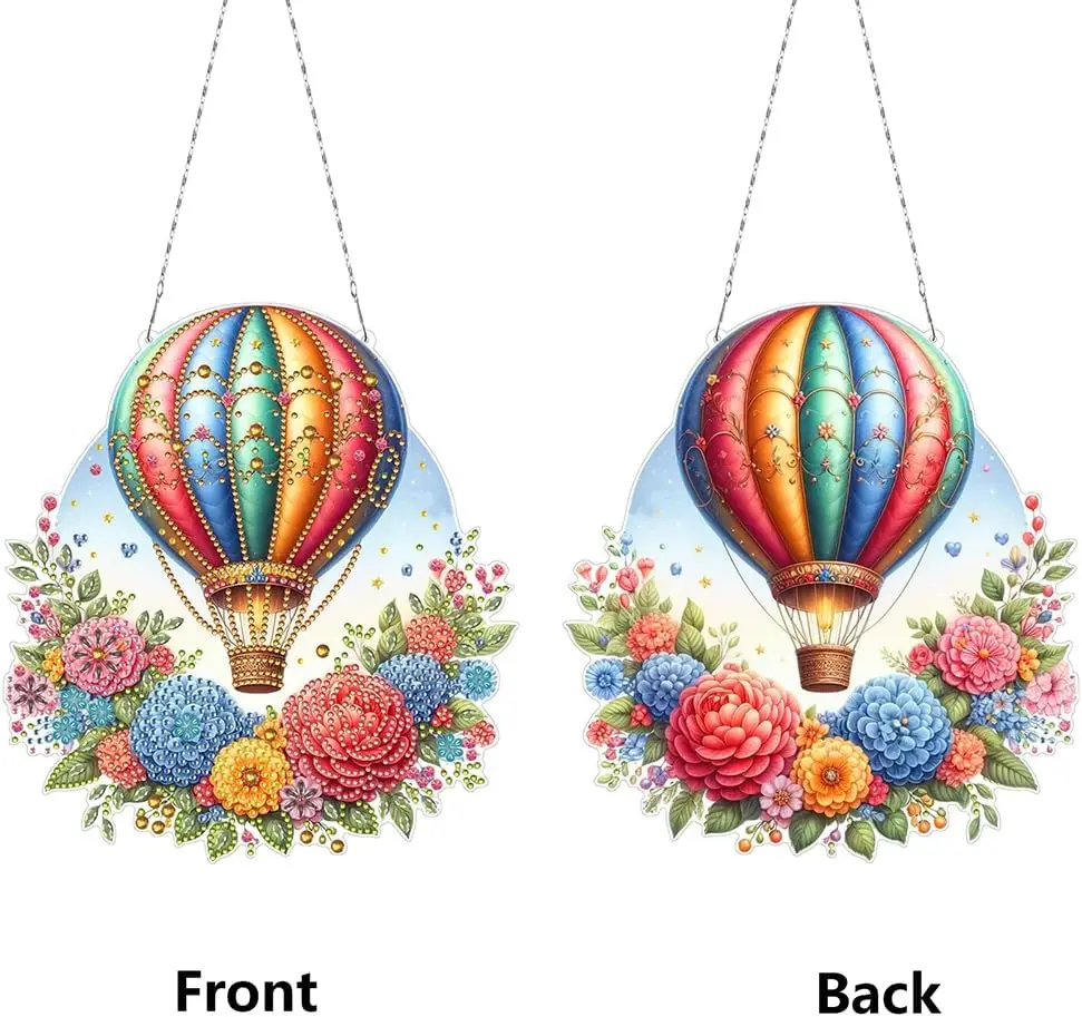 DIY Hanging Diamond Art Pendant Kit Hot Air Balloon, Special Crystal Diamonds Painting Christmas Ornament for Adults, 5D Diamond Art Suncatchers Double Sided Board Gem Painting Box Kit (Yellow-05)