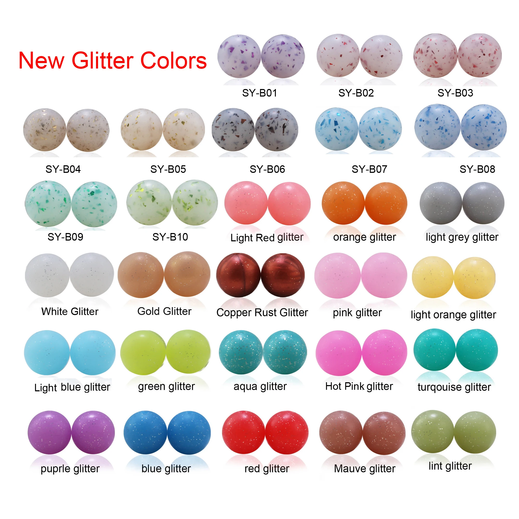

New Arrival 100Pcs Glitter Silicone Beads 15mm Loose Round Baby Chew Balls For Pens Making Jewelry Accessories
