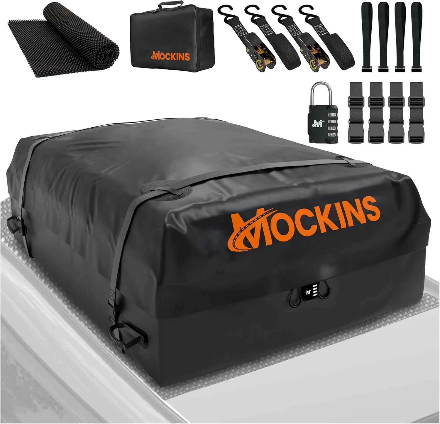 25 CuFt Waterproof Rooftop Cargo Carrier Bag,60"x43"x17",All-Weather 500D Soft-Shell Vinyl Car Top Carrier with Roof Mat, Lock