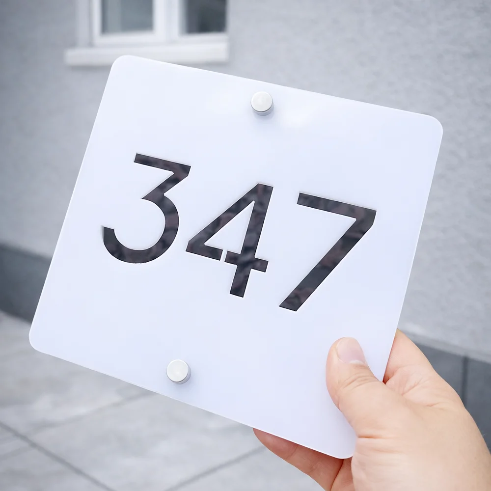Entrance Sign for Home Square Acrylic Hollow Cut Out House Number Plate Outdoor Door Sign Modern Home Address Plaque