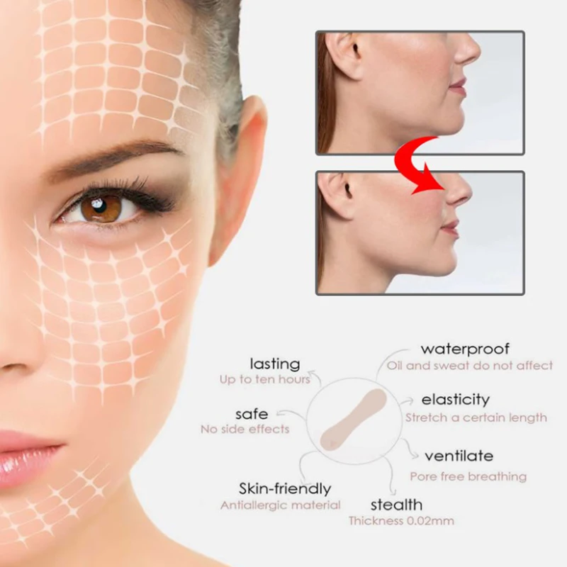 Pegatinas de elevación Ace para estiramiento facial, adhesivo Invisible, artefacto Delgado, parches médicos, herramientas de estiramiento facial pequeño en V, doble mentón