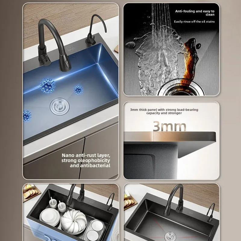 Nano Black Diamond Kitchen Sink Large Single Dual Basin Antibacterial Thickened 304 Stainless Steel Kitchen Sink Kitchen Items