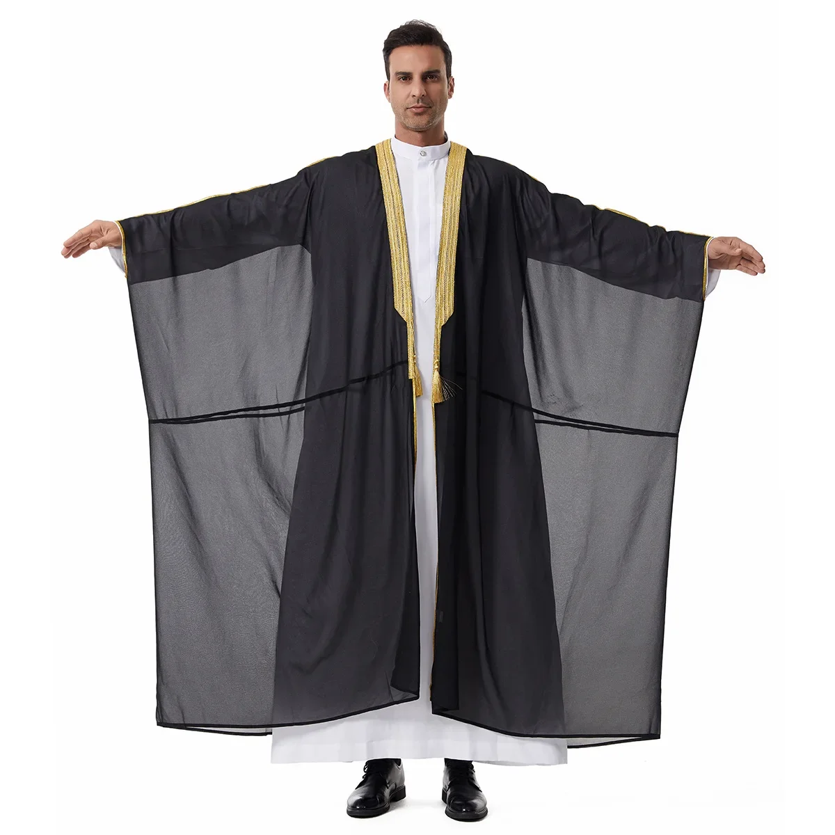 Saudi Arabic Men's Robe Kimono Jubba Thobe Tassel Daffah Dishdasha Dubai Kaftan Abaya Islam Clothing Djellaba Muslim Bisht Thobe