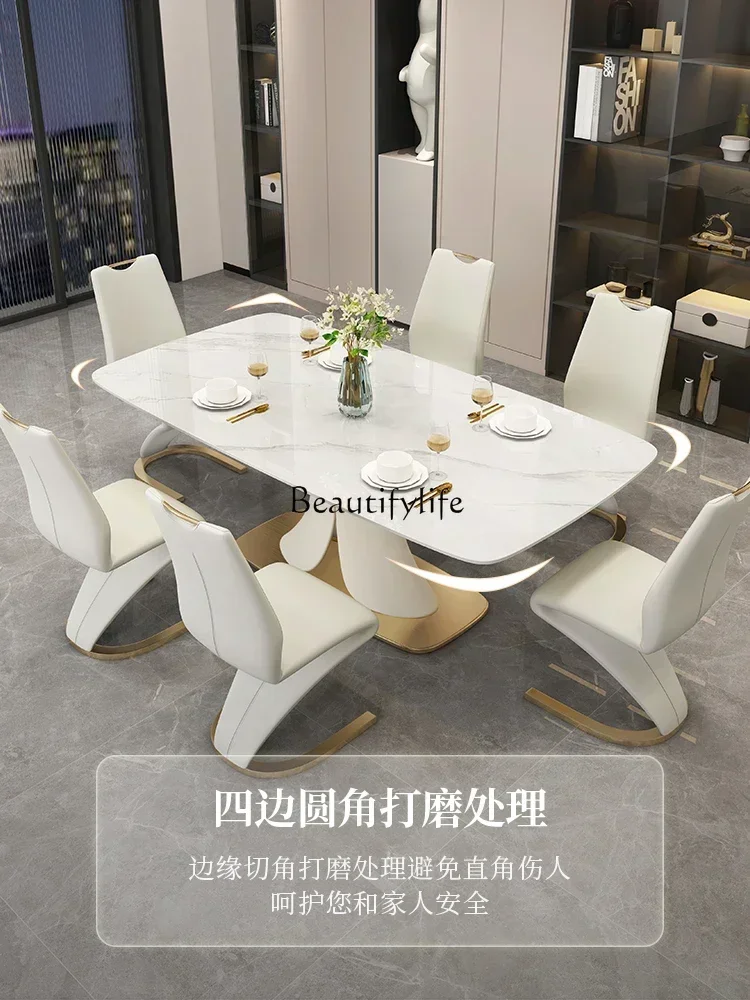 Stone Plate Dining Table Light Luxury Modern Simple Home High-End New Rectangular Mermaid Dining Table