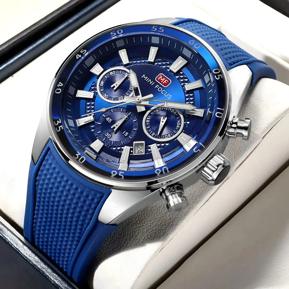 

Мужские спортивные кварцевые часы MINI FOCUS, повседневные аналоговые наручные часы со светящимися стрелками, силиконовым ремешком, функцией даты и водонепроницаемостью для мужчин