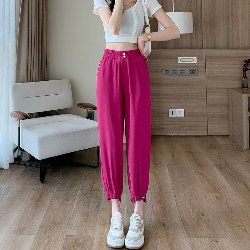 

Harem Female Pants Pink Loose Trousers for Women Black Baggy Elastic Waist Clothes All Medium Comfortable Stretch Original 90s G