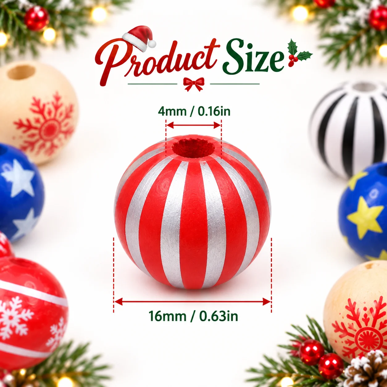 16mm 10pcs Christmas Multi Pattern Printed Wooden Beads Round Xmas Beads for Jewelry Making DIY Bracelet Necklace Accessories