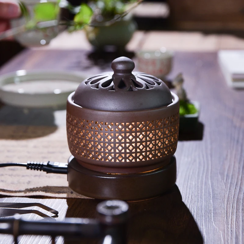 220V Electric Incense Burner with Timer Ceramic Censer Frankincense  Bakhoor Burner Night Light Essential Oil Lamp Stove for Hom