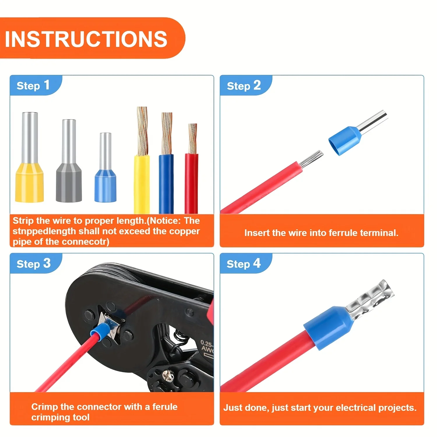 800-teiliges HSC8 6-6A Sechskant-Crimpwerkzeug-Set, Isolierte Kabelendhülsen für 0,25-6mm² (AWG23-10) PVC-Elektroverbindungen – Detail 4