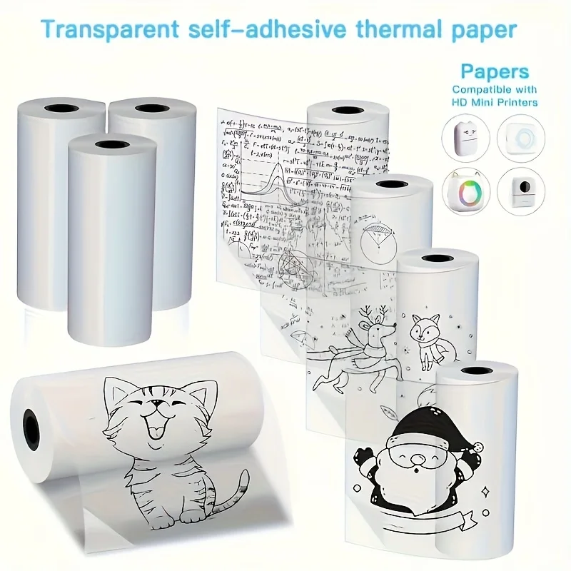 

57mmx3m Clear Thermal Sticker Roll - Custom Design/Graphics Labels for T02/M02X/M02L Mini Printers Photo/Study/Journal/Christmas