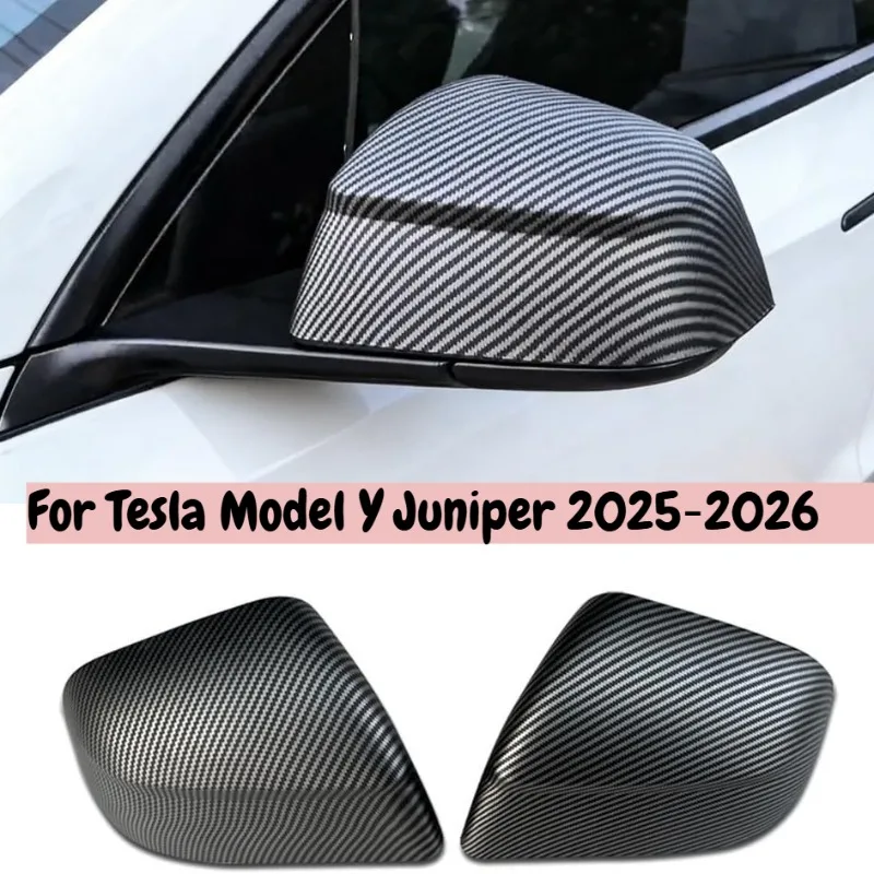 For Tesla Model Y Juniper 2025‑2026 2pcs Rear View Mirror Cover Car Caps Shell Trim Carbon Fiber Look Exterior Protection