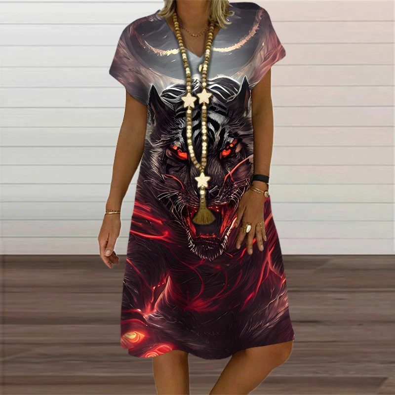 Animal Graphic 3D Printed Short Sleeve Dress Women Lion Casual V-Neck  Harajuku Funny Street Oversized Dress 2023 Female Clothing - AliExpress  200000345
