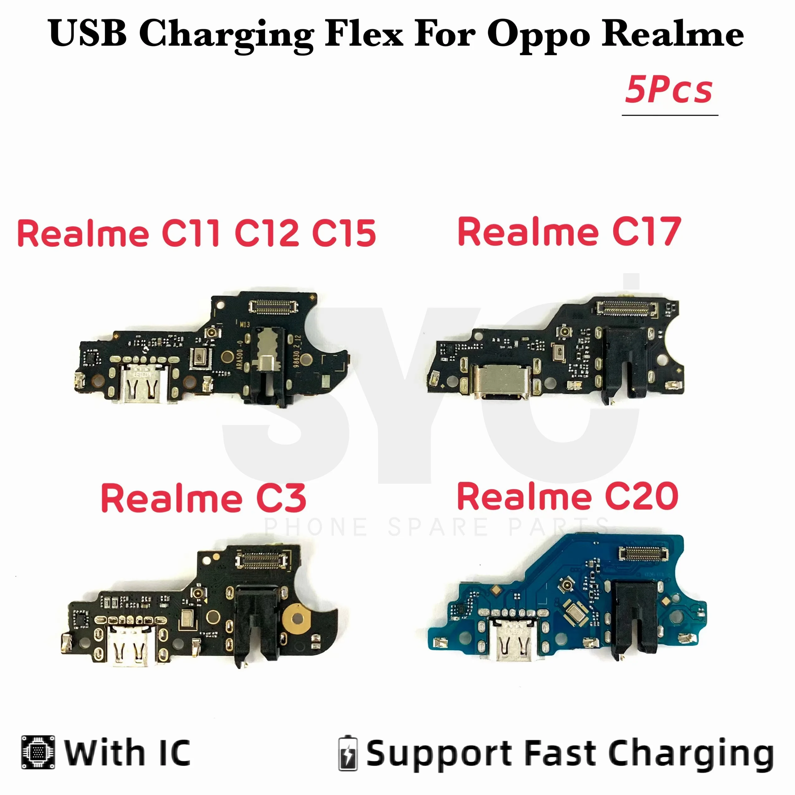 5Pcs Good quality USB Charging Port Micro Dock Connector Board Flex Cable For Oppo Realme C11 C20 C25 C12 C15 C17 C21 Parts