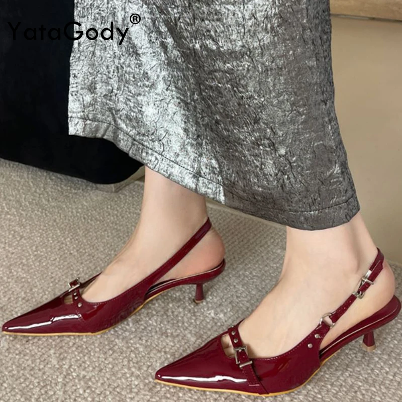 YATAGODY Size 35-41 Women High Heels Sandals For Women Shiny Sequins Slingback Sexy Pointy 2025 Summer Party Wedding Shoes