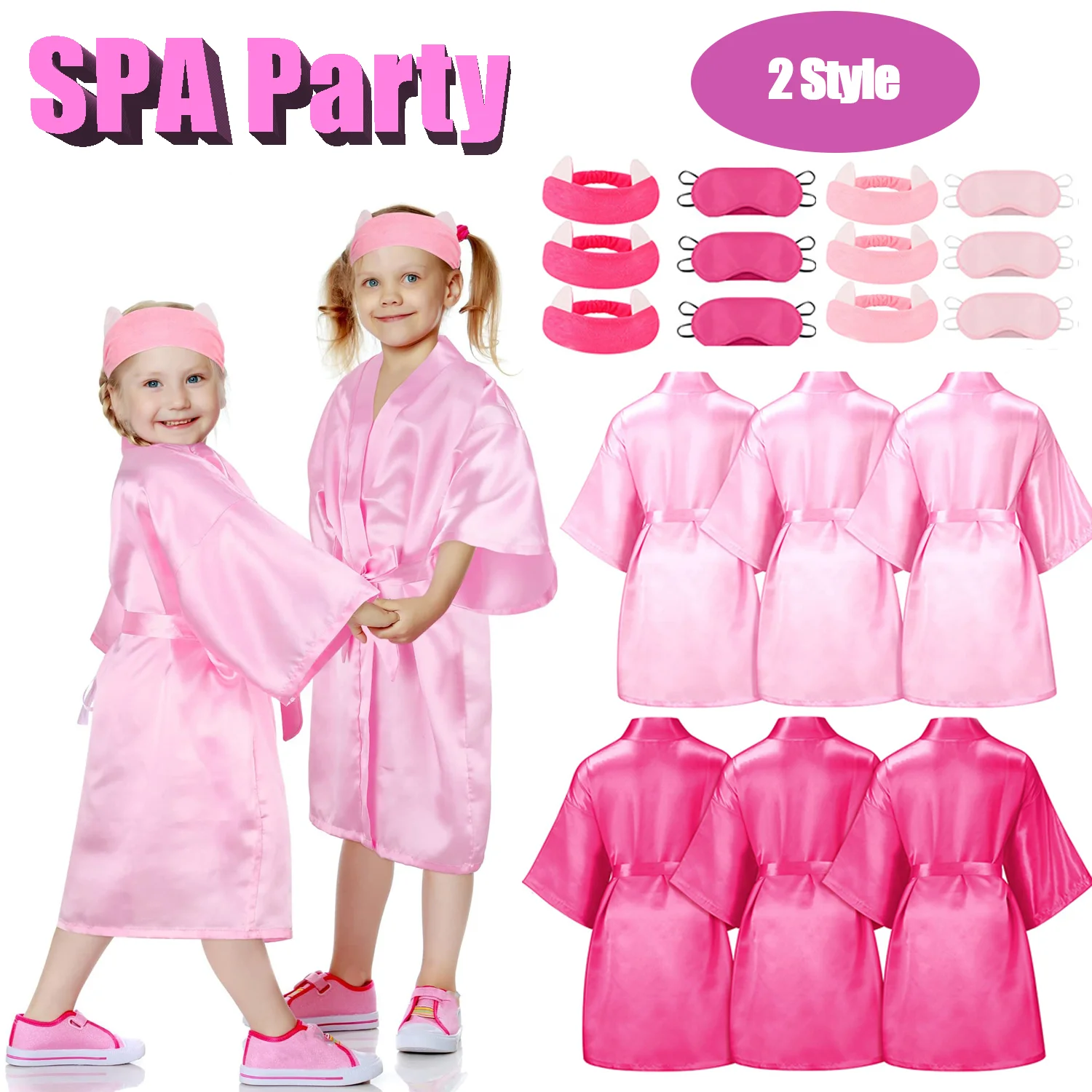 6 Set Spa Party Robe for Girls Silk Satin Kimono Robes for Kids Birthday Gifts Slumber Party Sleepwear Child DIY Squad Bathrobes