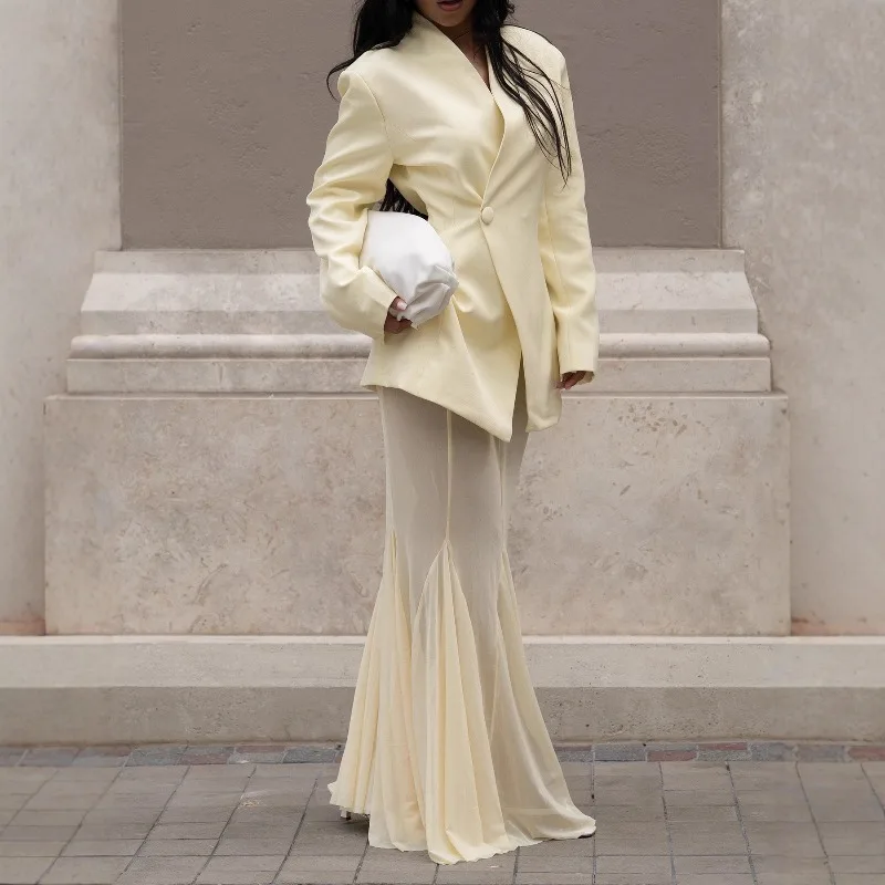 Doyerl أزياء أنيقة حزب اللباس مجموعات النساء 2 قطعة مجموعة الزي عيد ميلاد نادي ارتداء السترة معطف وشبكة حورية البحر تنورة طويلة مجموعات