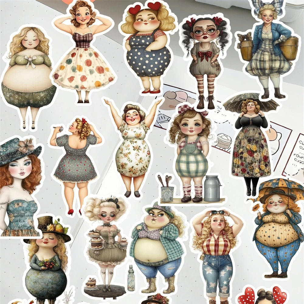 20Pcs Cute Hand Drawn Interesting Amusing Girls Stickers Scrapbooking Decoration Paper Stationery DIY School Supply Vintage