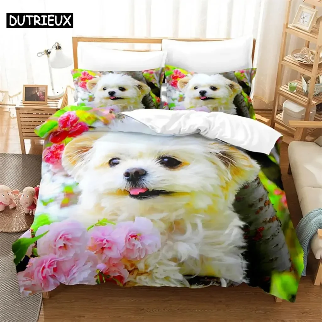Cat Flowers Queen Bedding Set Pink Comfortable Duvet Quilt Cover Pillowcase Bedding Set Children Bedroom Decoration Home Textile