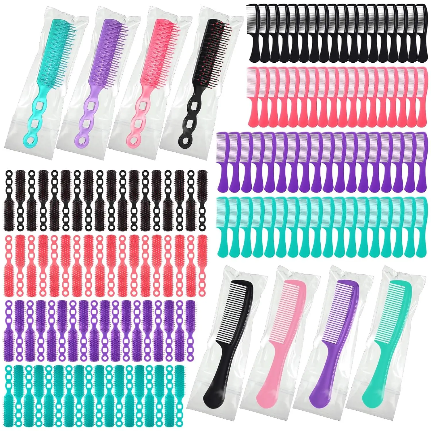 

Набор из 144 щеток и расчесок для общежитий, гостиниц, благотворительных учреждений - 4 цвета