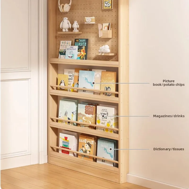 Storage rack, solid wood perforated board, storage rack, narrow seam door, small apartment bookshelf, thin cabinet, wall mounted