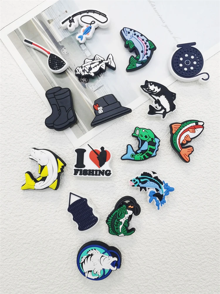 사랑 낚시 PVC 신발 참, 재미있는 클로그 신발 버클 장식, 정원 신발, DIY 액세서리, 여성 슬라이드 샌들 장식, 16 개