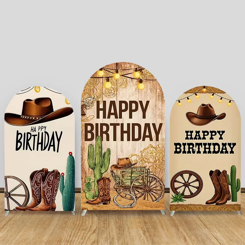 Western Cowboy Birthday Party Arch Backdrop Cover Hat Cactus Horse Boots West Party Decor Background Spandex Arch Stand Covers