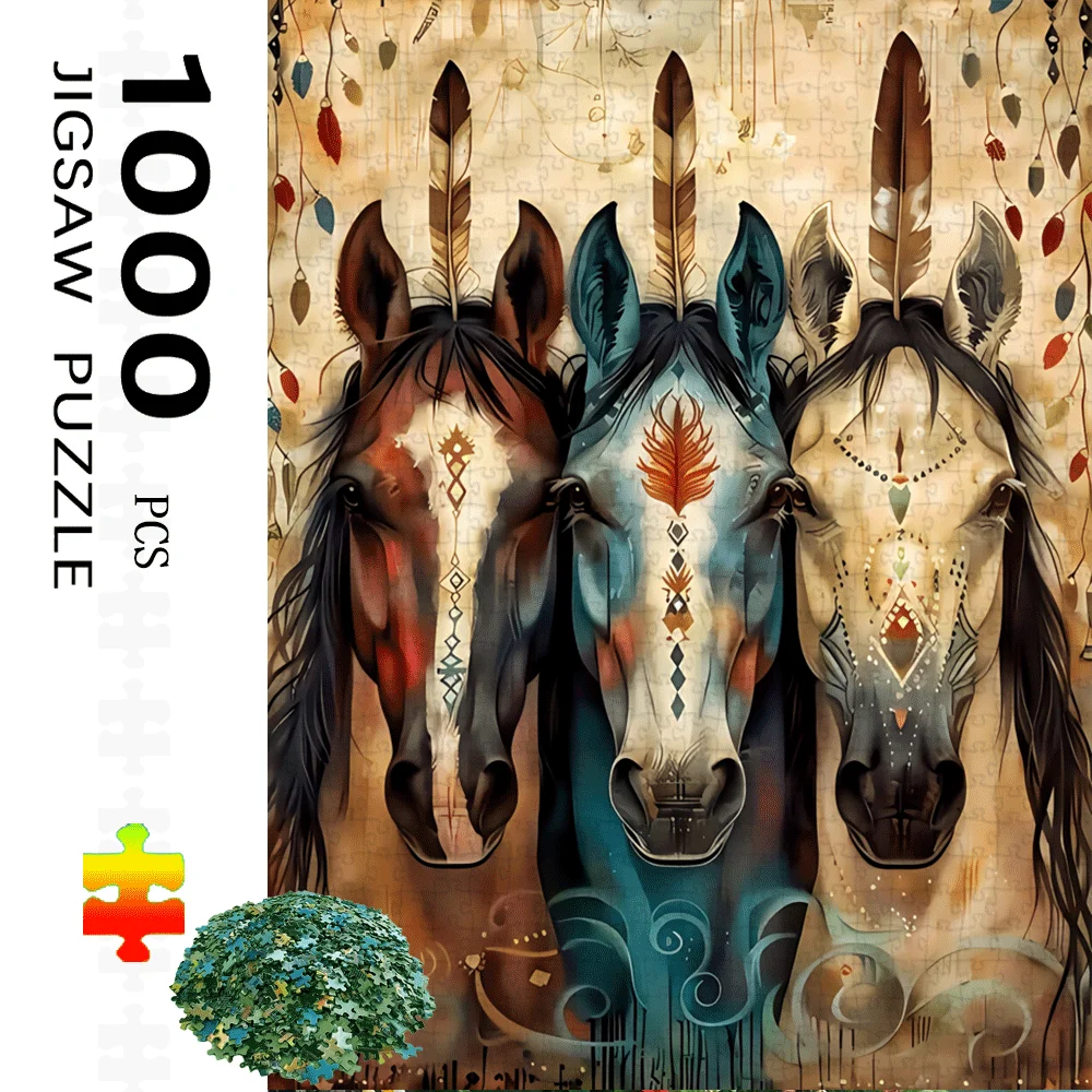 1000ピース 大人向けパズルゲーム - 壮大な羽根と花柄、鮮やかな色、高品質の紙、DIYホームデコレーション、家族向けアクティビティ