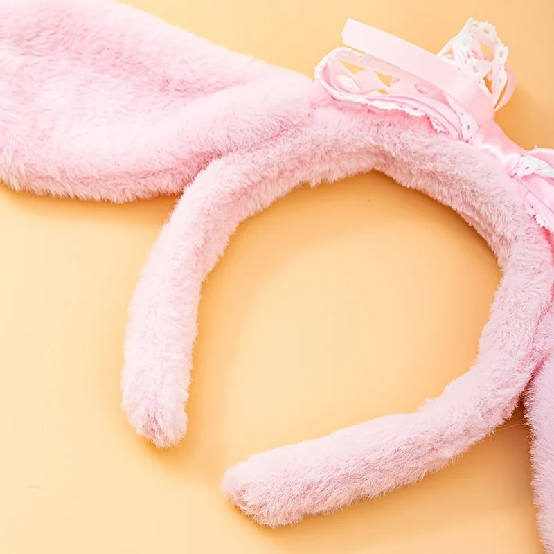 사랑스러운 Cinnamoroll 귀 머리띠와 활 푹신한 강아지 헤드 피스 여성용 할로윈 코스프레 액세서리
