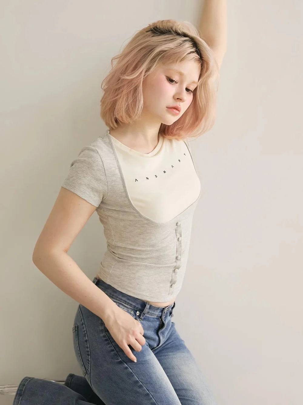 Vento giapponese 2025 Nuova estate Colorblock Manica corta T-shirt O-Collo Slim T-shirt Hot Chick Ricamo Lettere Vita alta Crop Top