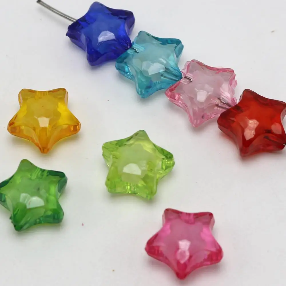 50 Mixed Color Acrylic Faceted Star Charm Beads 16/20mm \