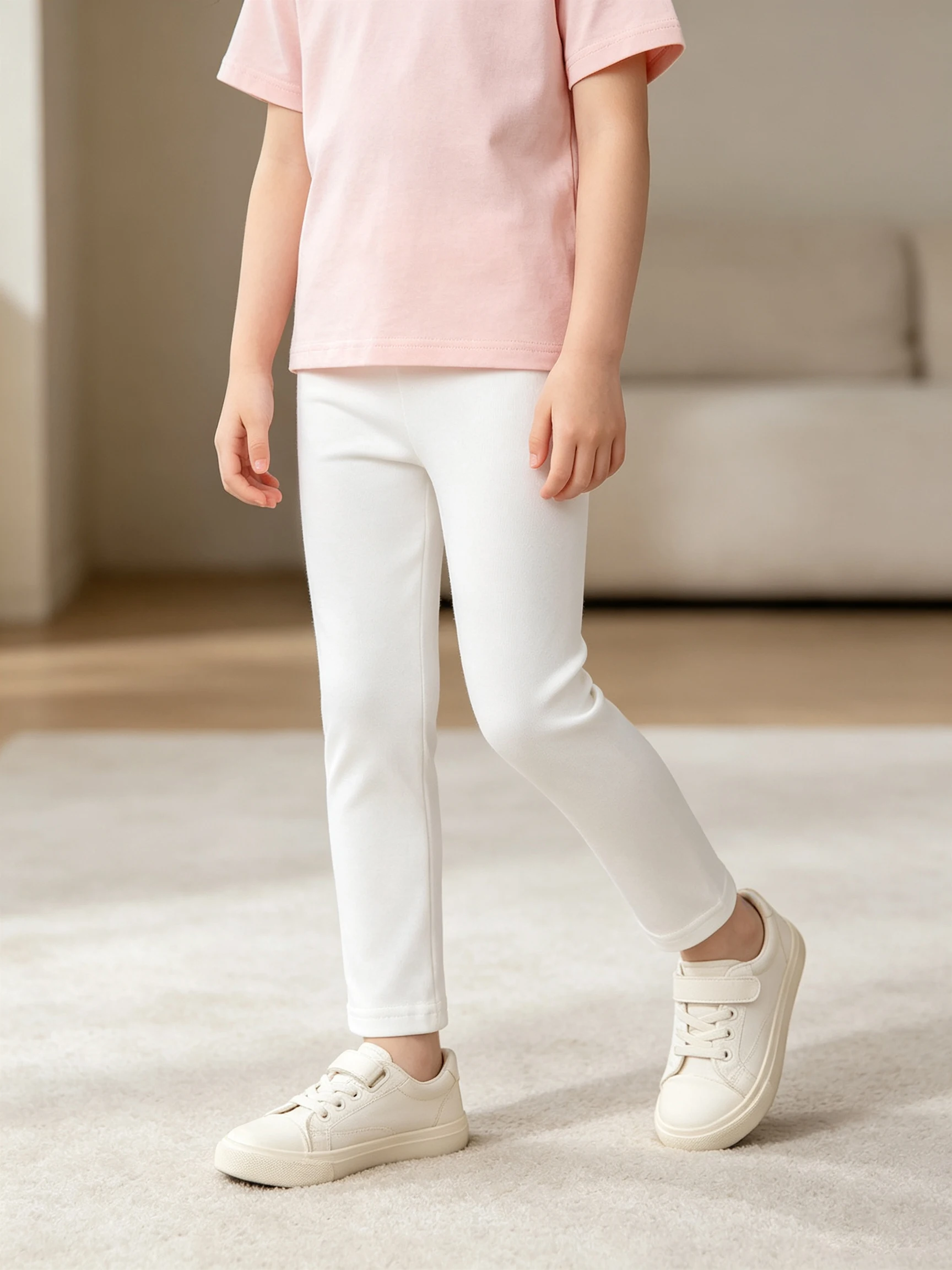4Pcs Classic Versatile Girls Leggings Summer Thin Breathable Slim‑Fit Stretch Solid Color Kids Trousers Casual Daily Outdoor Out