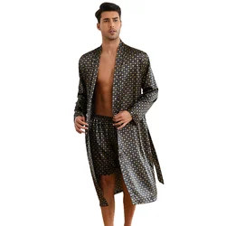 Bathrobe Shorts Set Pajamas Night Robe Dress Gown Male Silk Satin Nightgown Kimono Bathrobe Sleepwear Shorts Suit Home Wear