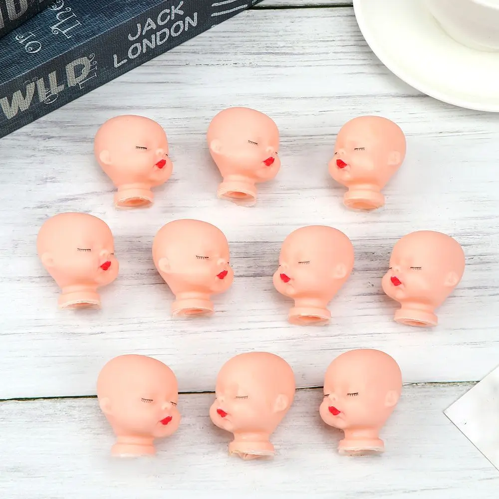 10PCS Sleeping Baby Mini Doll Heads Red Pink Lips With Nipple Feeder Face Toy Parts DIY Accessories Handmade Material Craft