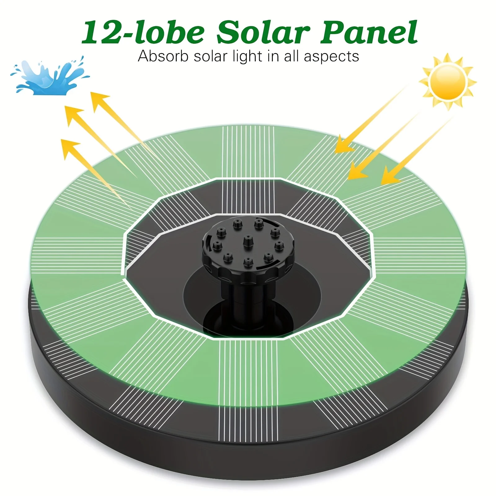 نافورة شمسية للحديقة الخارجية، مع 6 فوهات لحمام الطيور والحديقة والبركة وخزان الأسماك وحوض السمك وحمام السباحة وفي الهواء الطلق #2