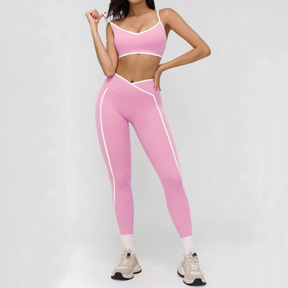 

Женский комплект для фитнеса из 2 предметов, комплект для йоги, спортивные костюмы для тренировок в тренажерном зале, спортивная одежда, леггинсы с высокой талией, костюм для йоги, женская спортивная одежда для бега