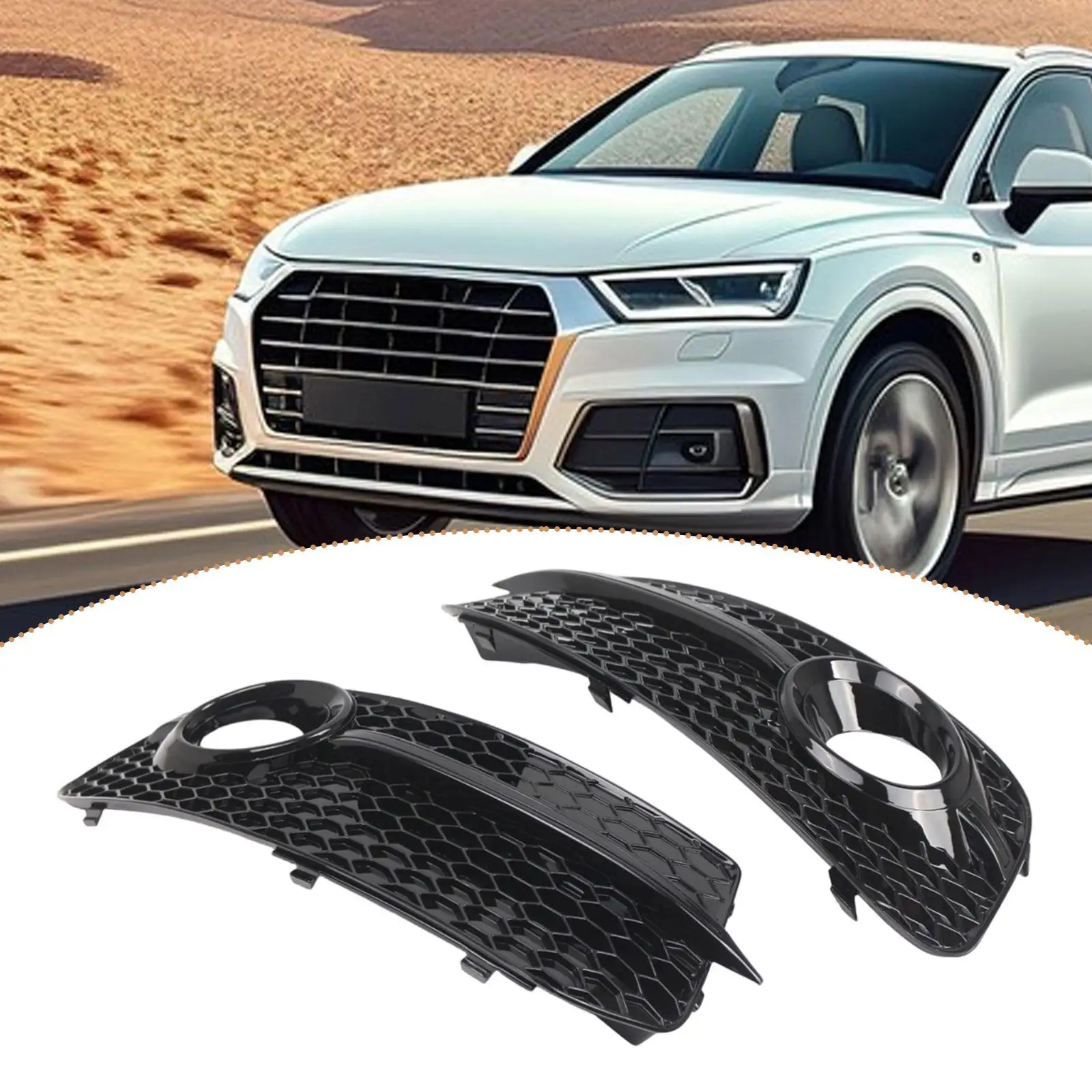 

Front Bumper Fog Light Grill Gloss Black Plastic Replacement Cover Grille Mesh for Audi Q5 8R 2013 2014 2015 2016