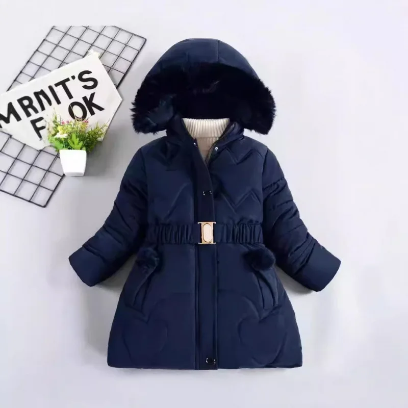 Girls' cotton-padded clothes medium and long piled and thickened foreign style baby fashion down cotton-padded jacket for winter