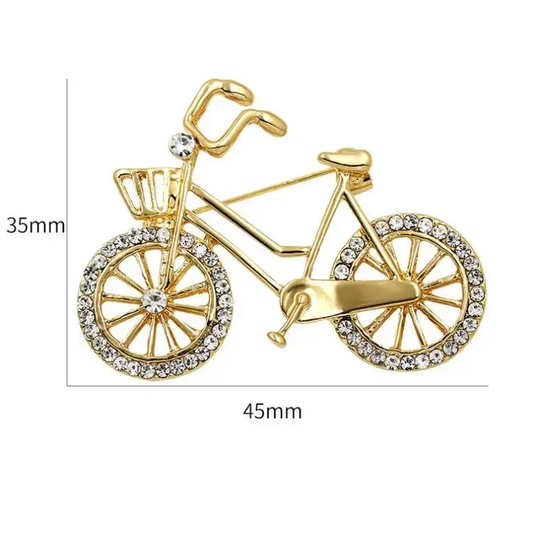 Creative Gold Color Rhinestone Bicycle Brooches Vintage Luxury Badge For Women Men Personalized Clothing Accessories Gifts