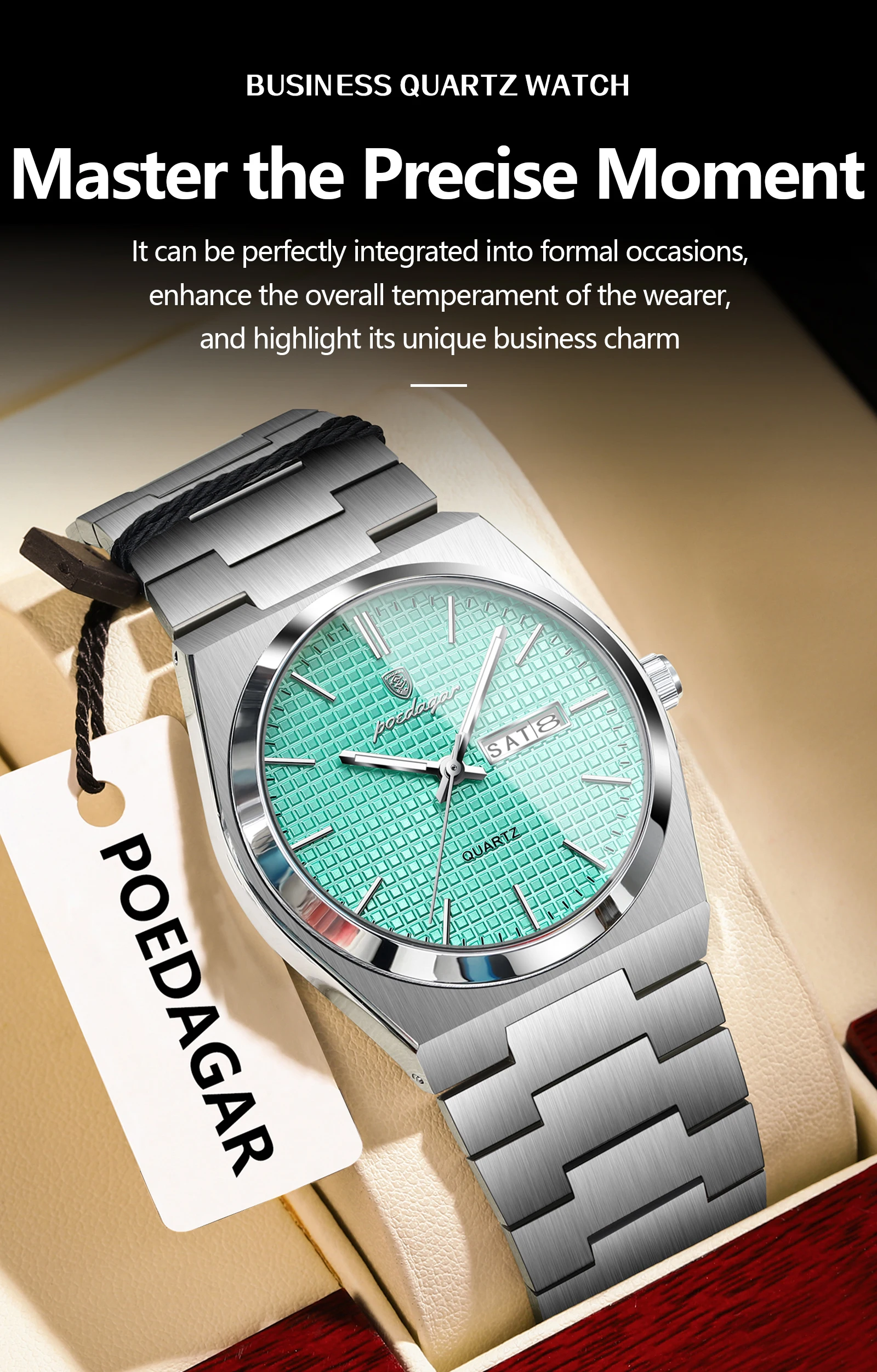 POEDAGAR Top Business Mann Uhr Leuchtende Wasserdichte Edelstahl Männer Armbanduhr Datum Woche Quarz Mode Lässig männer Uhren – Detail 14