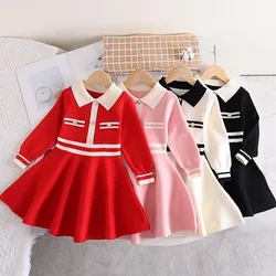 Children's Dresses Lapel Dress Stylish Slim-fit Sweater Dress Knitted Sweater Toddler Girl Winter Clothes Kids Knitwear