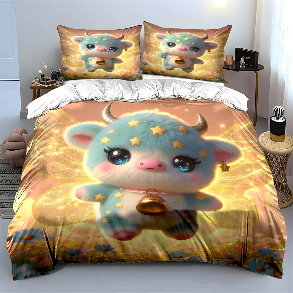 Dreamy blue calf with glowing wings Duvet Cover Set with 3D Printing Design Soft Polyester Bedding Set All-Season Comfort