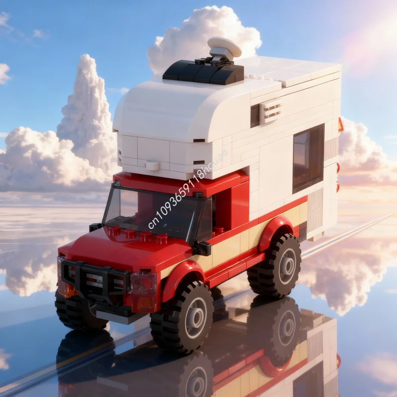 257 elementów MOC Miejski Ciężarówka z Przyczepą Kempingową Model Klocki Konstrukcyjne Zabawka do Składania Kreatywny Prezent Świąteczny Edukacyjny Pomysł DIY