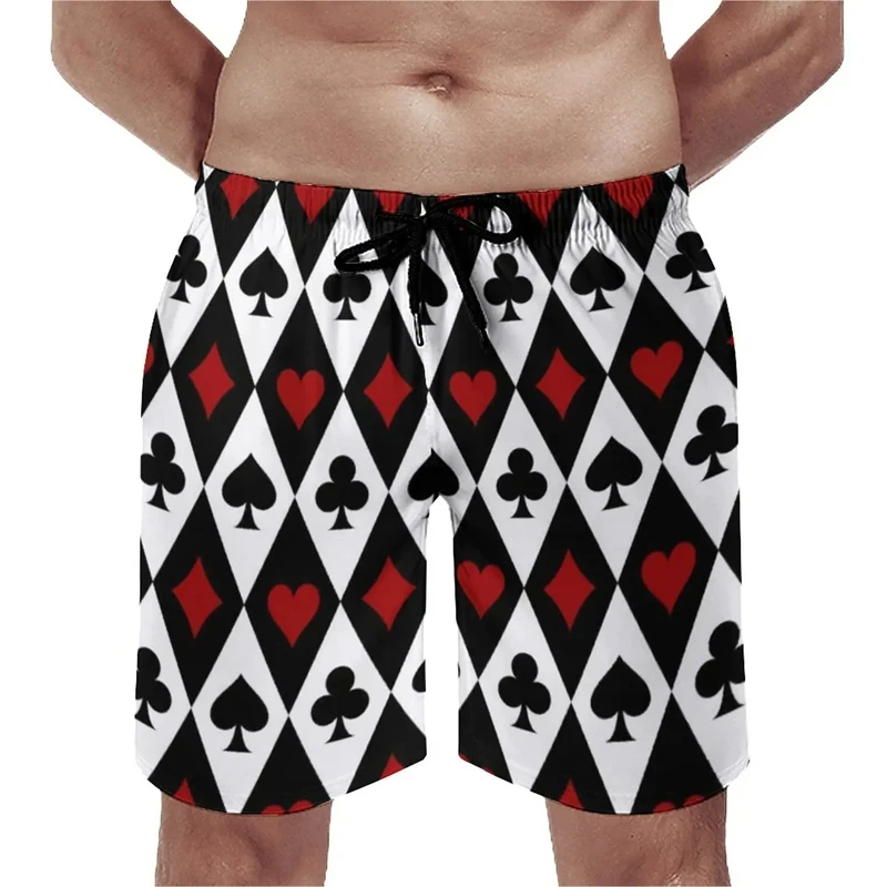 Full Print Playing Poker Board Shorts For Men Summer Casual Hip-hop Beach Shorts Streetwear Men Oversized Swim Trunks Pants