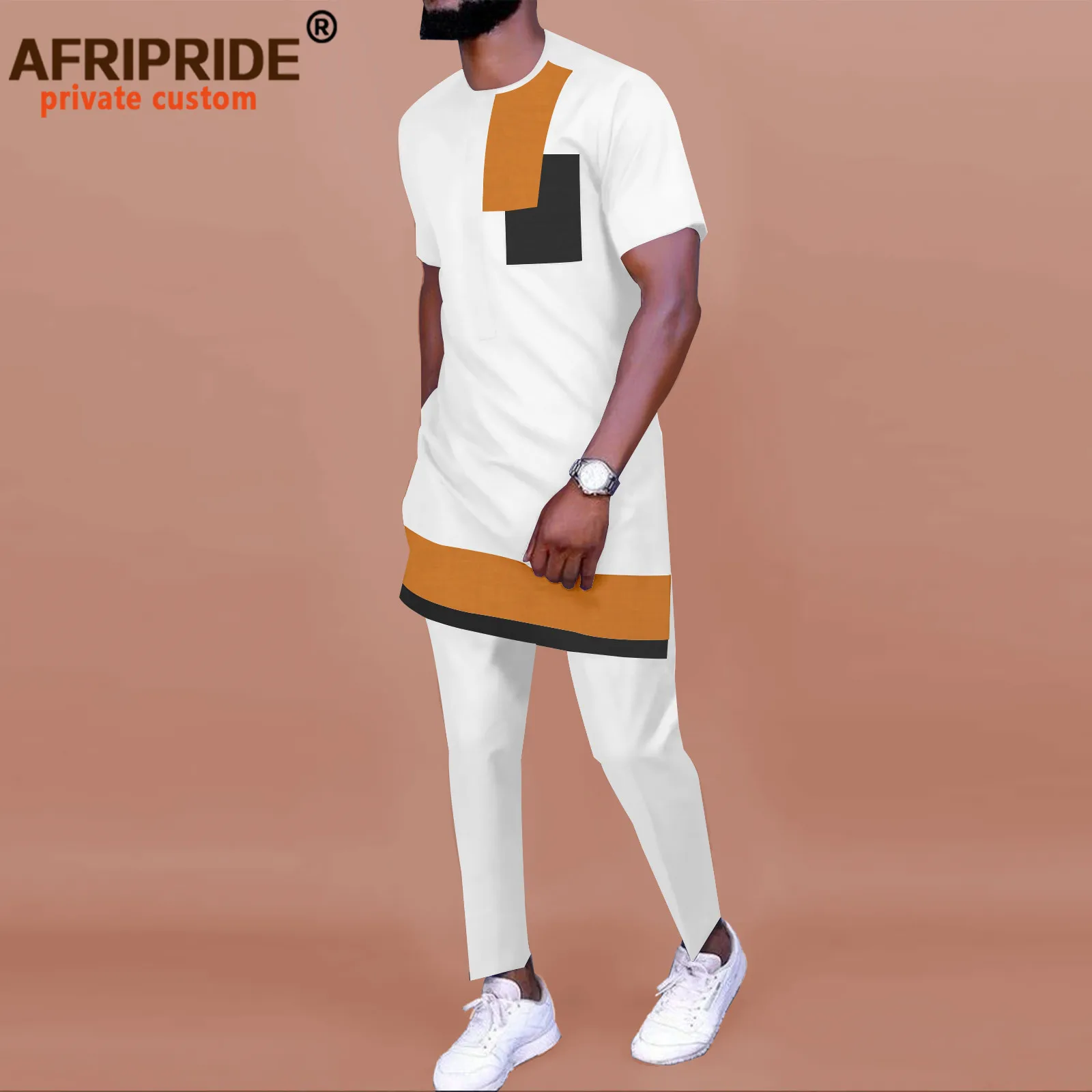 Men`s Tracksuit African Clothing 2 Piece Set Short Sleeve Dashiki Tops and Pants 2 Piece Outfits Blouse Sports Suit A2216098