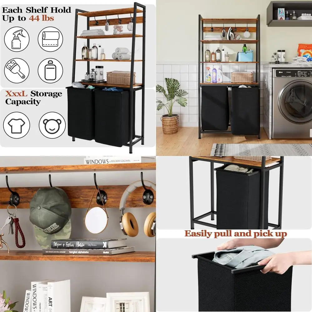 

3-х уровневая высокая корзина для белья со съемными сумками, органайзер-корзина для дома с крючками