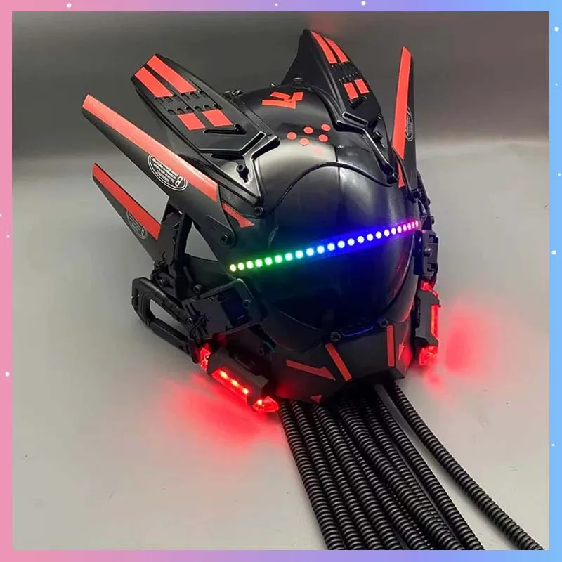 

Cyber Punk Mask Samurai Mech Warrior Mask Cosplay Costumes Helmet Special Forces Mask With LED Light Halloween Party Bar Props