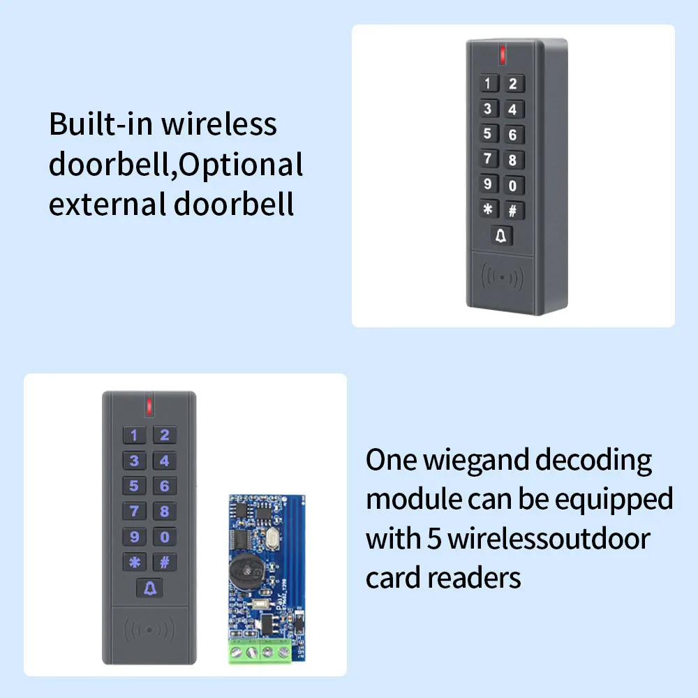 Imagem -03 - Wireless Access Control Teclado Wiegand Card Reader Receiver Roll-code Network Access Control Board com Função de Campainha 433mhz